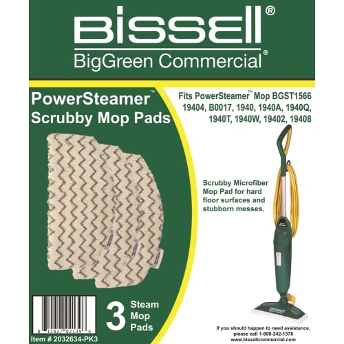 Bissell Commercial® Microfiber Power Steamer Scrubby Mop Pad, 3 per Pack, White